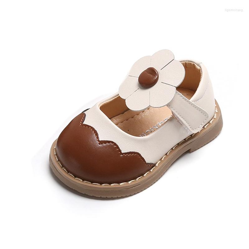 

First Walkers 11.5-15cm Brand Girls Dress Shoes For -3years Kids Woman Cute Flower Leather Toddler Princess Patchwork Baby Flats, Black