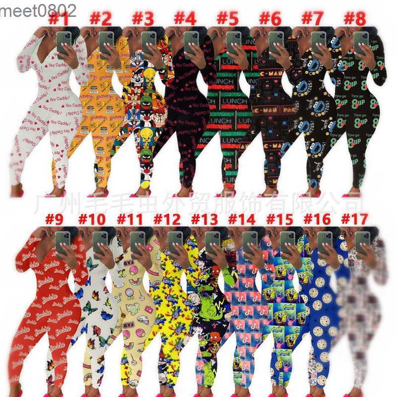 

Women' jumpsuit 2022 sexy deep V-neck digital printed long sleeve button one-piece pants tight one-piece pants cy909, Mix or give list