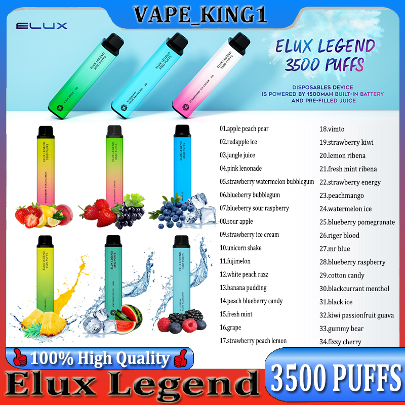 

Elux Legend E Cigarettes Disposable Vape Pen 3500 Puffs 2% 34 Colors 1500Mah Battery Vaporizer Stick Vapor Kit 13Ml Pre Filled Cartridge Device