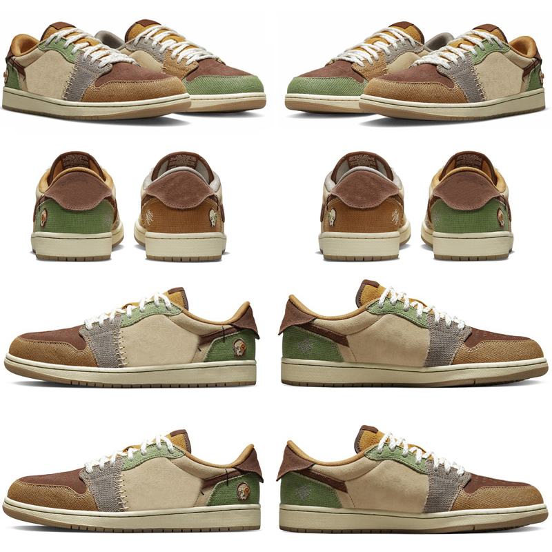 

Zion Williamson x Voodoo Mens Basketball Shoes 1 1s Low Sneaker DZ7292-200 Flax Muslin Fauna Brown Oil Green Sesame Moon Fossil Men Women