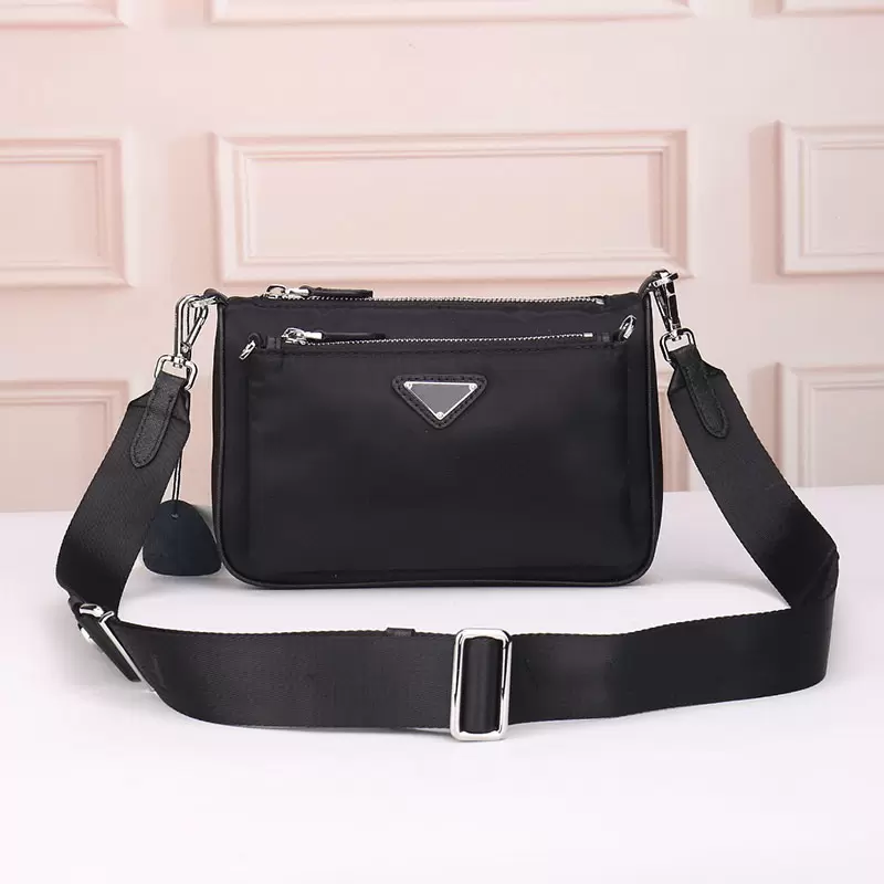 

Fashion unisex messenger bag 1B/H168 designer stitching shoulder bags men and women handbag coin purse canvas nylon wallet backpack, Black