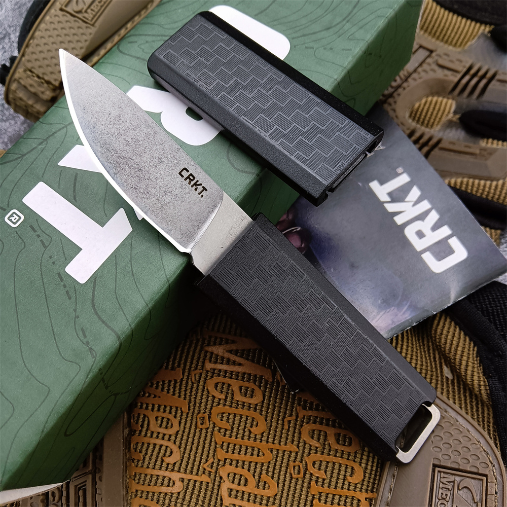 

CR/KT 2425 Scribe EDC Knife Tactical Compact Everyday Carry 8Cr13 Stonewash finish Fixed Blade Black Nylon Wave Fiber Handle and Sheath with Clip