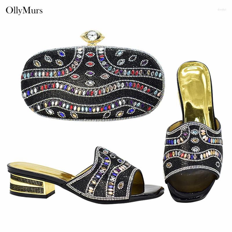 

Dress Shoes Summer Style Arrival Ladies Italian And Bag Set Decorated With Rhinestone African Purse For Party, Black