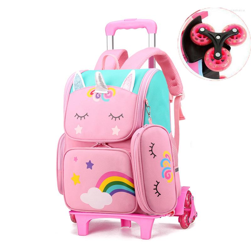 

School Bags Wheeled Backpack Bag Set For Girls Trolley With Wheels Rolling Kids Bacpack, 2 wheels blue