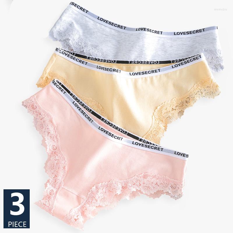 

Women's Panties 3Pcs/Set Sexy Lace Women Cotton Underwear Girls Briefs Low-Rise Breathable Panty Soft Women's Underpants Female Lingerie, 05a