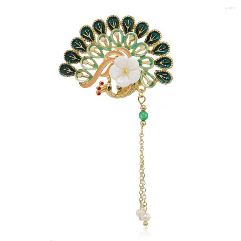 

Brooches Muylinda Green Enamel Pin Brooch Shell Pearls Fans For Women Dress Vintage Fashion Accessories Banquet