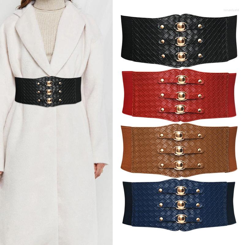 

Belts French Vintage Waist Belt Stretch Cummerbunds PU Leather Rivet Slimming Body Girdle Female Dress Shirt Coat Waistband Fashion, Black