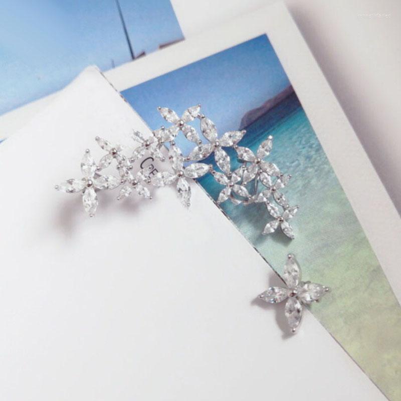 

Dangle Earrings SLJELY Luxury Real 925 Sterling Silver Shining Asymmetric Flower Micro Cubic Zirconia Women Wedding Party Jewelry