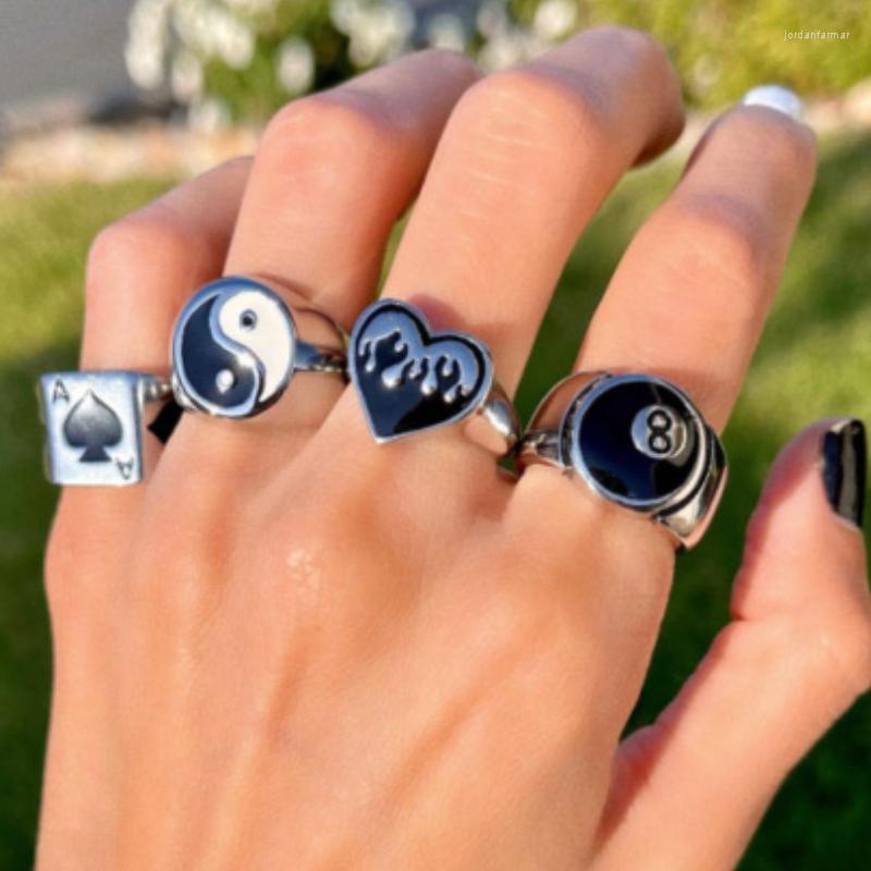

Cluster Rings 4 Pieces Hip Hop Tai Chi Heart Peach A Female Silver Color Punk Knuckle Ring For Women 2022 Fashion Jewelry Set