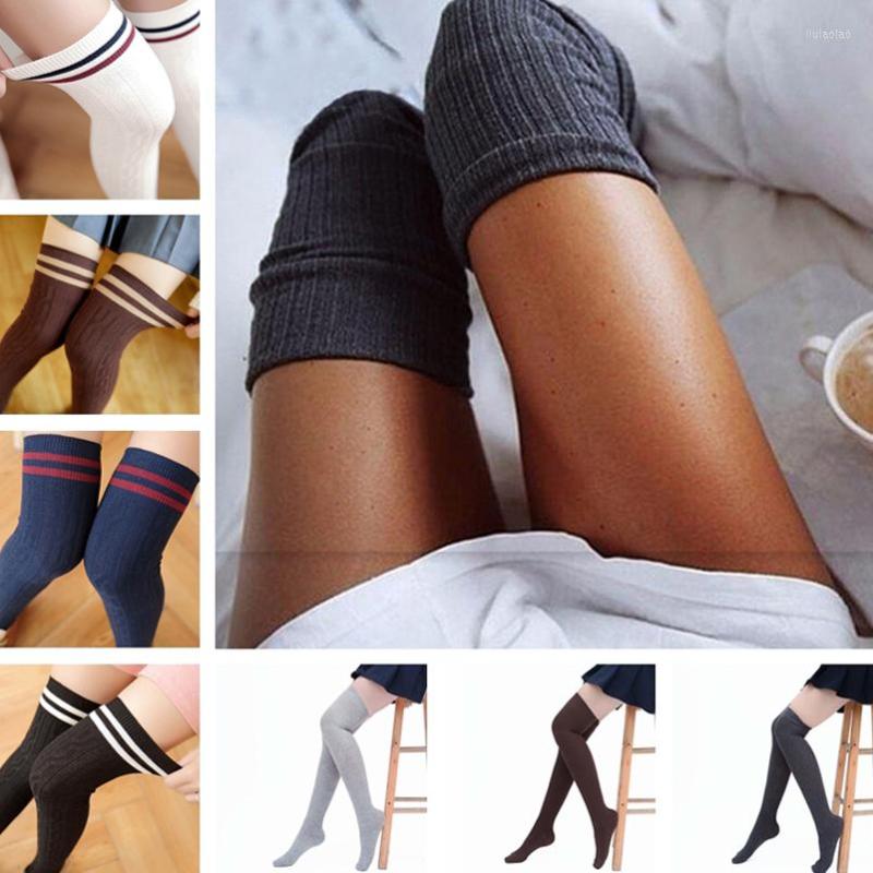 

Women Socks 1 Pair Solid Colors Knitted Sexy Stocking Warm Thigh High Over The Knee Fashion Ladies Stockings, 01 black