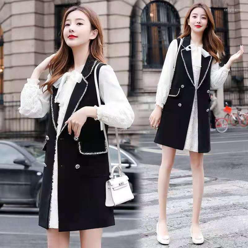 

Women's Vests Women Fashion Solid Color Single Button Female Vintage Suit Collar Sleeveless Outerwear Veste Femme Ladies Waistcoat Q178, Black