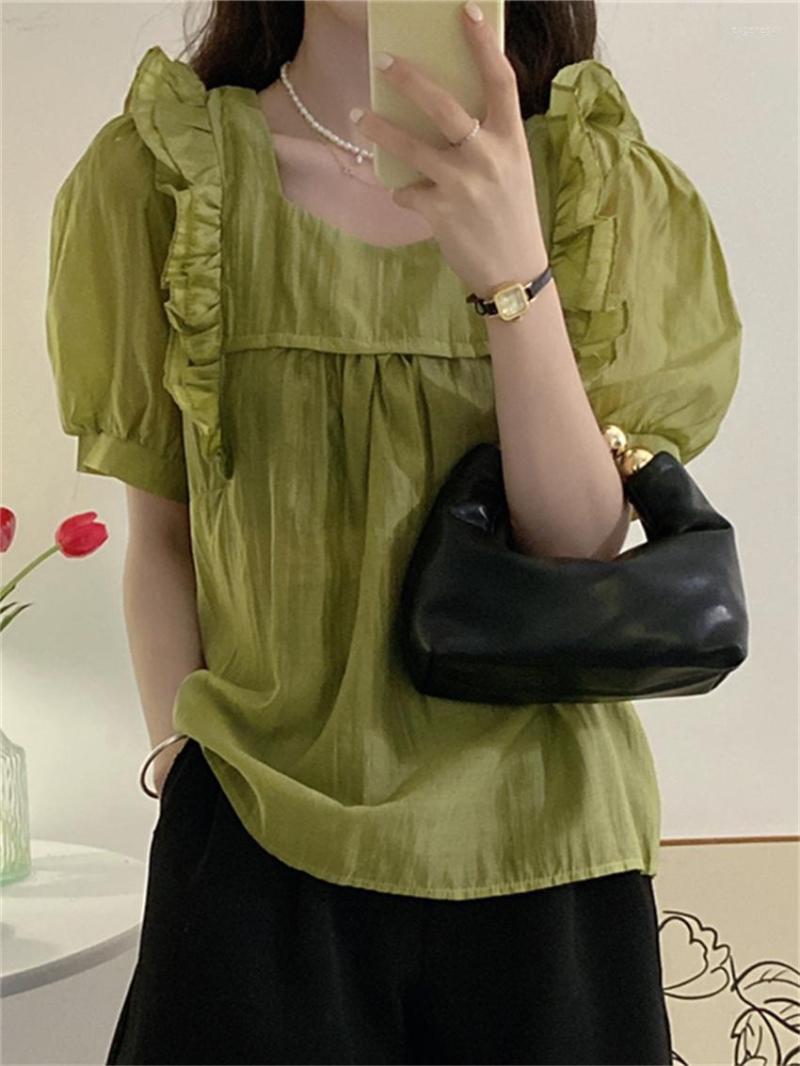 

Women's Blouses Alien Kitty Green Thin Women Summer Loose Solid Chic 2022 Office Lady Elegant High Street Minimalist Mujer Tops