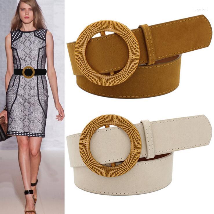 

Belts Luxury No Pin Big Resin Round Buckle Belt Women Black Velvet Wide Lady Dress Coat Sweater Waistbands Beige Gifts Party