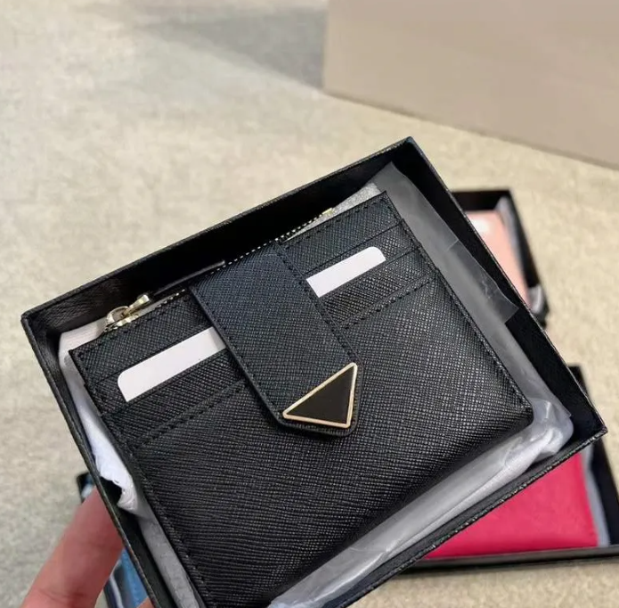 

Luxury Short Wallet Card Holder Purse Women Men Wallets Designer Coin Purses Zipper Pouch Genuine Cowhide Leather Mini Clutch Bags Triangle 5A, Fuchsia(l0g0)