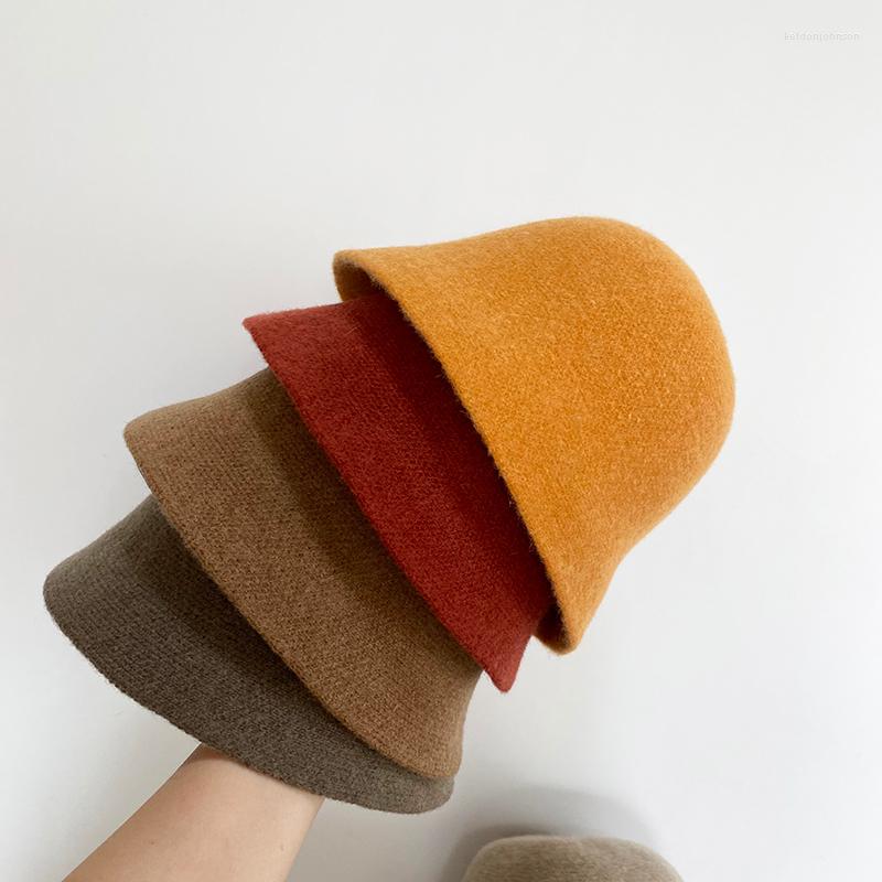 

Berets Retro Warm Wool Hats For Women Autumn Winter Cashmere Hat Ladies Korean Bucket Solid Color Fascinator Zm1564, Yellow
