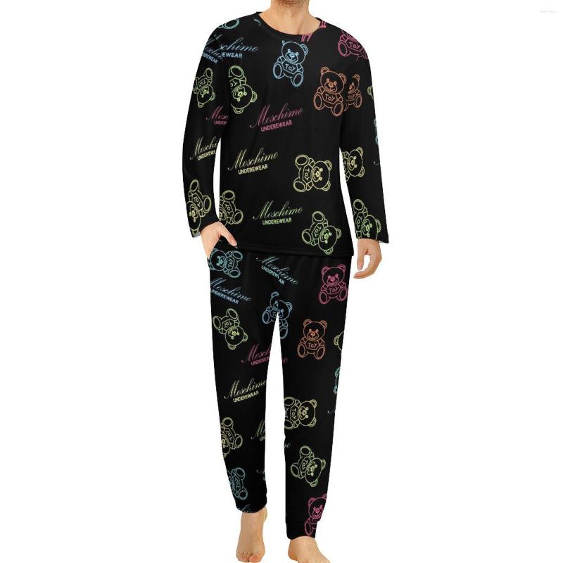 

Men' Sleepwear Neon Bear Print Pajamas Cute Animal Man Long-Sleeve Cool Set 2 Pieces Aesthetic Autumn Custom Gift, Style-15