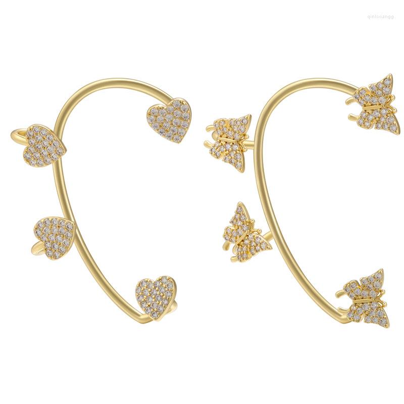 

Backs Earrings Micro Inlaid Zircon Love Ear Clip Peach Shaped Hook Fashion Women's Jewelry Brass Ve636