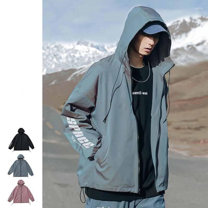 

Men' Down Hong Kong Style Cotton Jacket 2022 Autumn Winter Colorful Hooded Men Reflective Printing Warm Outdoor Coats, Black