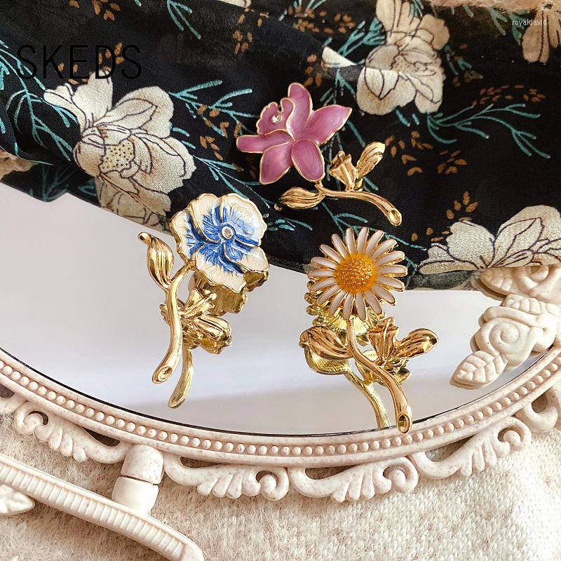 

Brooches SKEDS Women Vintage Painting Enamel Flower Accessories Cloth Coat Wedding Plant Corsage For Lady Brooch Pin Gift