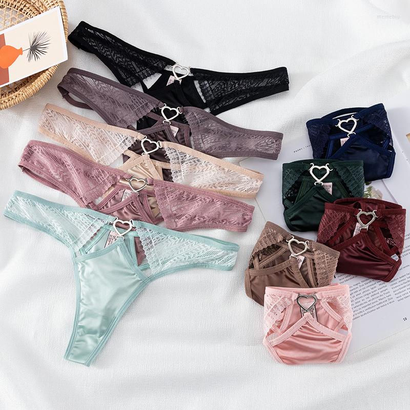 

Women's Panties Free Size Low Rise Hollow Out Satin Tangas Soft Seamless Thongs Sexy G-String Underpants Heart Lingerie Culotte Femme, Black