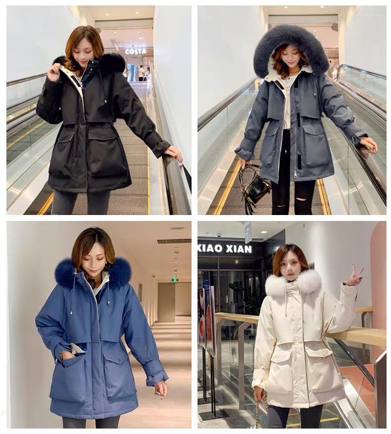 

Women's Down 2022 Jacket Fashion Casual Loose Long Sleeve Faux Fur Collar Winter Thick Warm Coat Female Cotton Jackets