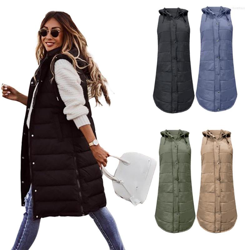 

Women' Vests Women' Sleeveless Vest Coat Long Down Cotton Jacket Solid Hooded Padded Casual Loose Females Winter Body Warmer Waistcoat, Black