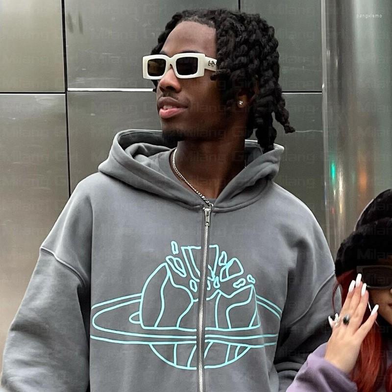 

Men' Hoodies Men Hip Hop Sweatshirt Hoodie Graphics Letters Print Goth Streetwear Harajuku Y2k Pullover Winter Fall Casual Zip Jacket, Gray