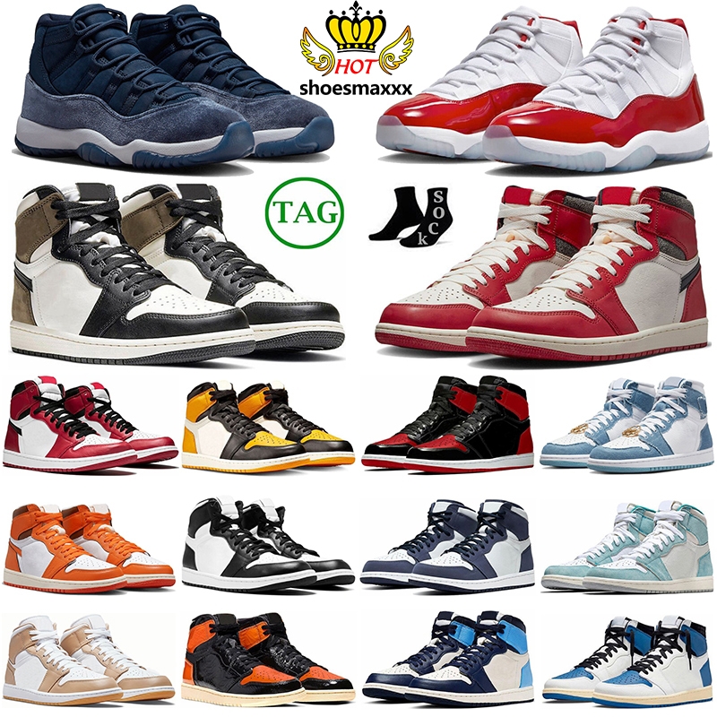 

Jumpman 1 retro 11s OG Basketball Shoes Lost And Found Cherry Midnight Navy Reverse Denim University Blue Dark Mocha Mens Trainers travis scotts Outdoor Sneakers, #3 lightning
