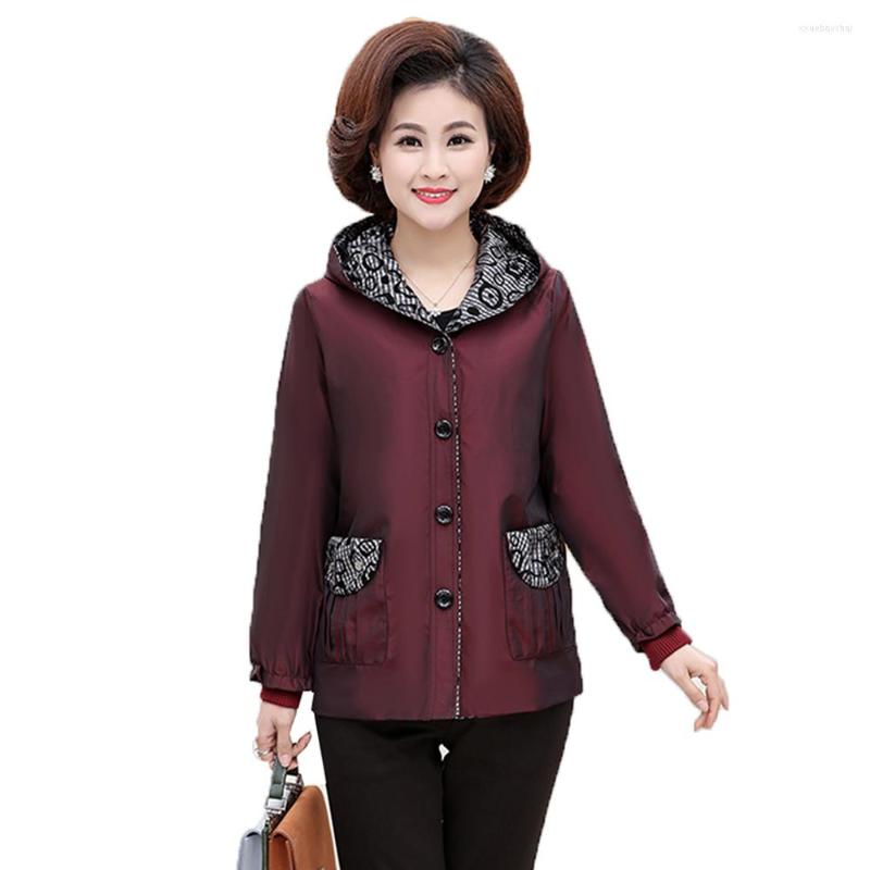 

Women's Jackets Women's Jacket Outerwear Middle-Aged And Elderly Mothers Spring Autumn Hooded Coat Loose Short Windbreaker Female Tops, Purple