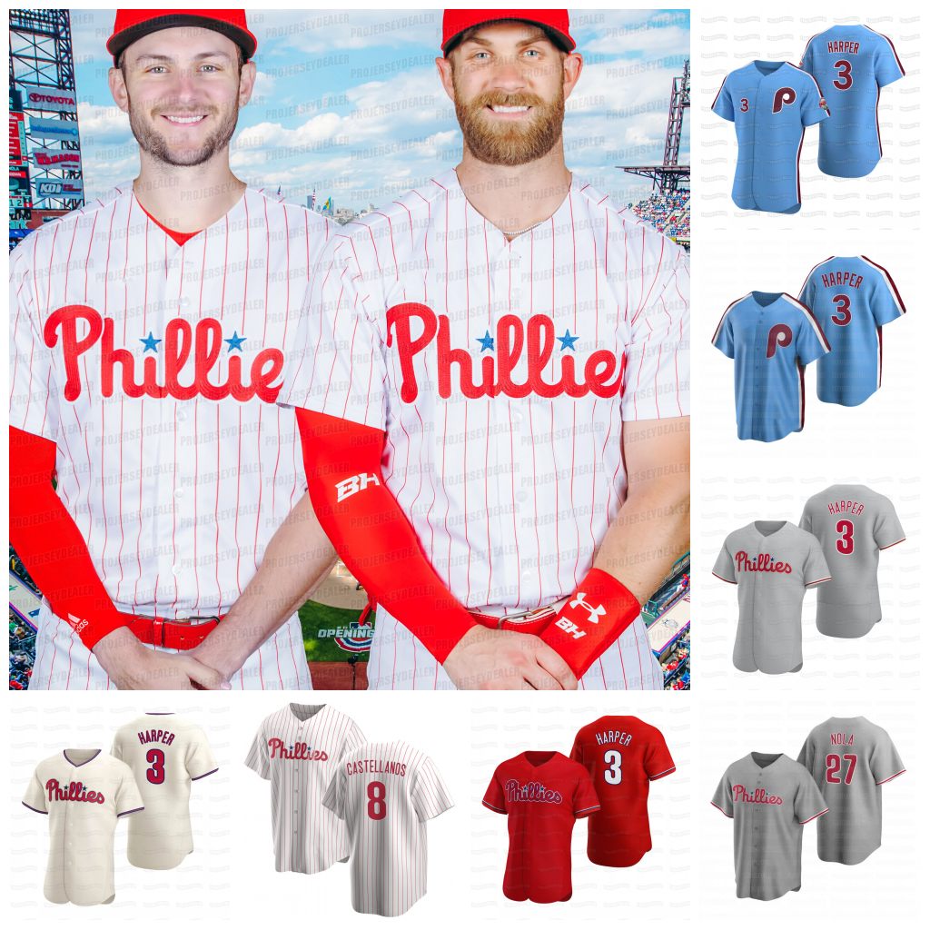 

Trea Turner Philadelphia Nick Castellanos 2022 All-Star Phillies Jersey Bryce Kyle Schwarber Harper J.T. Realmuto Matt Vierling Bohm Moniak Wheeler Rhys Hoskins Nola, Light blue cool base mens s-3xl