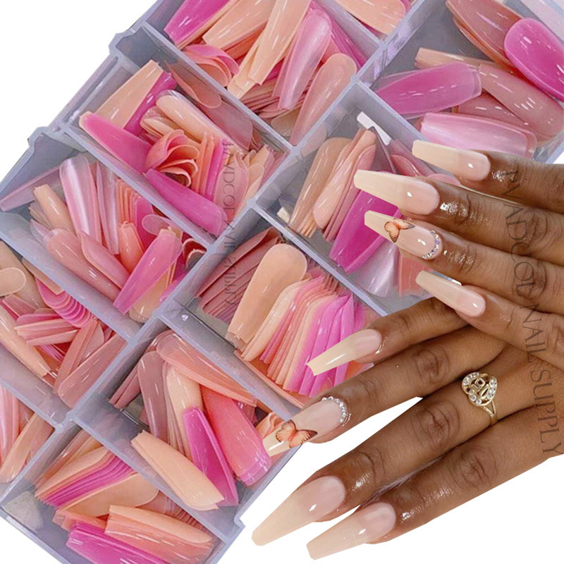 

Nail Practice Display 240pc Gel X Color Base Fake Nail Tips for UV Gel Extension Long Stiletto Fingernail Full Cover Sculpted Press on False Nail Tips 221206
