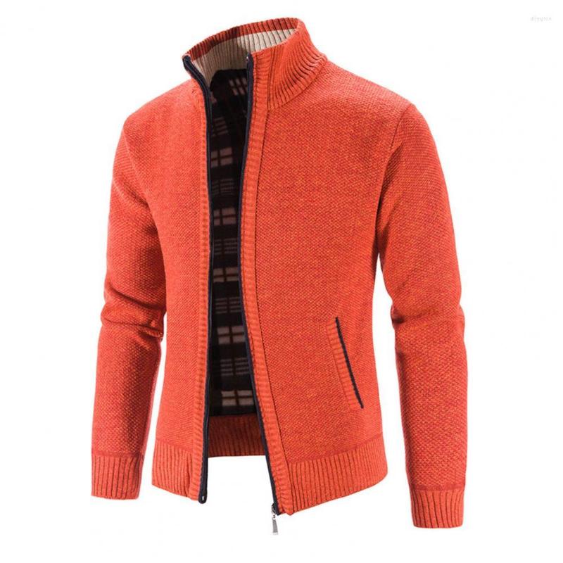 

Men's Sweaters Trendy Sweater Coat Slim Fit Male Zipper Closure Knitted Cardigan Stand Collar Thick Daily Clothing, Black
