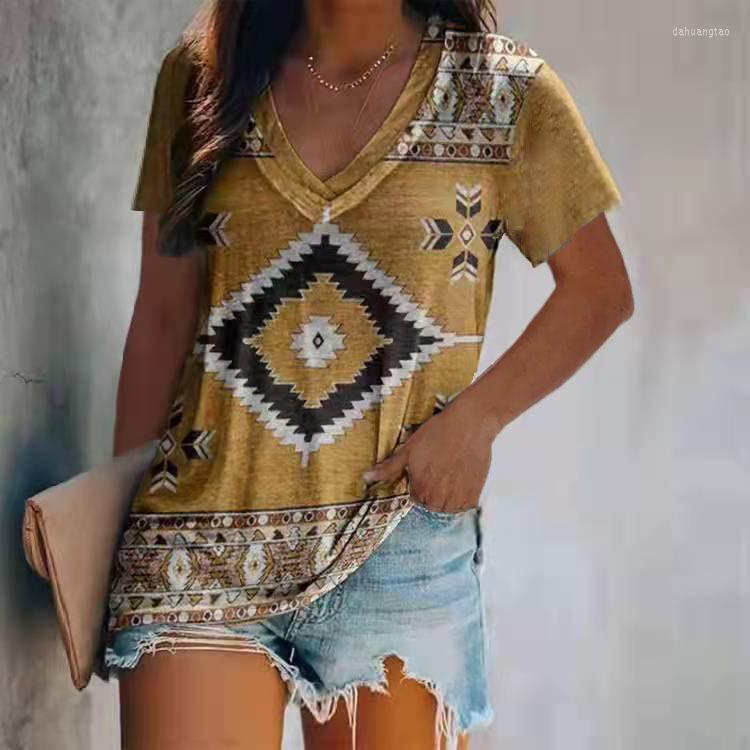 

Women's T Shirts Casual Ethnic Women Top Summer Elegant Shirt Short Sleeve Tees All-match Vintage Harajuku Aesthetic Print Plus Size, 11