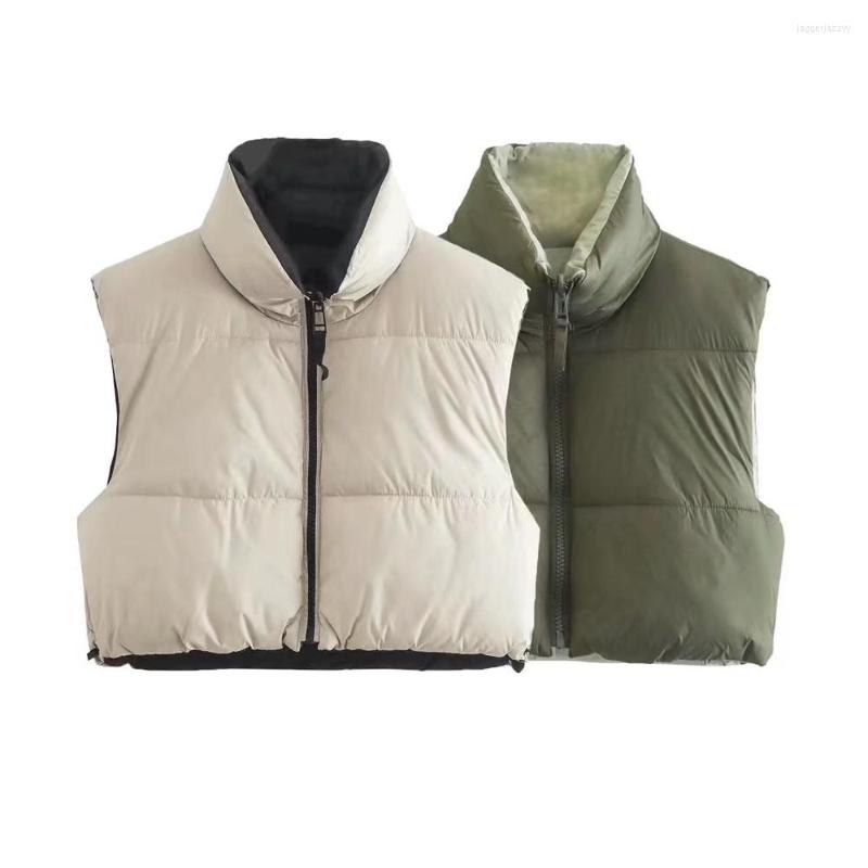 

Women' Vests COS LRIS 2022 Winter Women' Clothing Warm Commuting All-match Stand Collar Sleeveless Cotton Vest On Both Sides 3427874, Army green