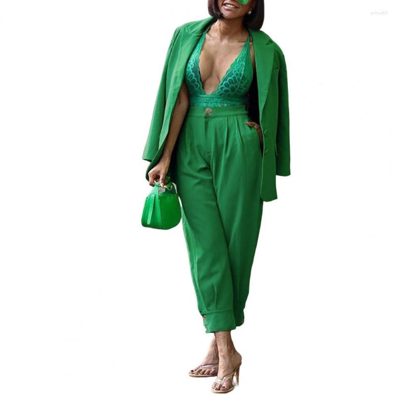 

Women' Two Piece Pants Elegant Double Buttons Wear-resistant Women Business Suit For Office, Green