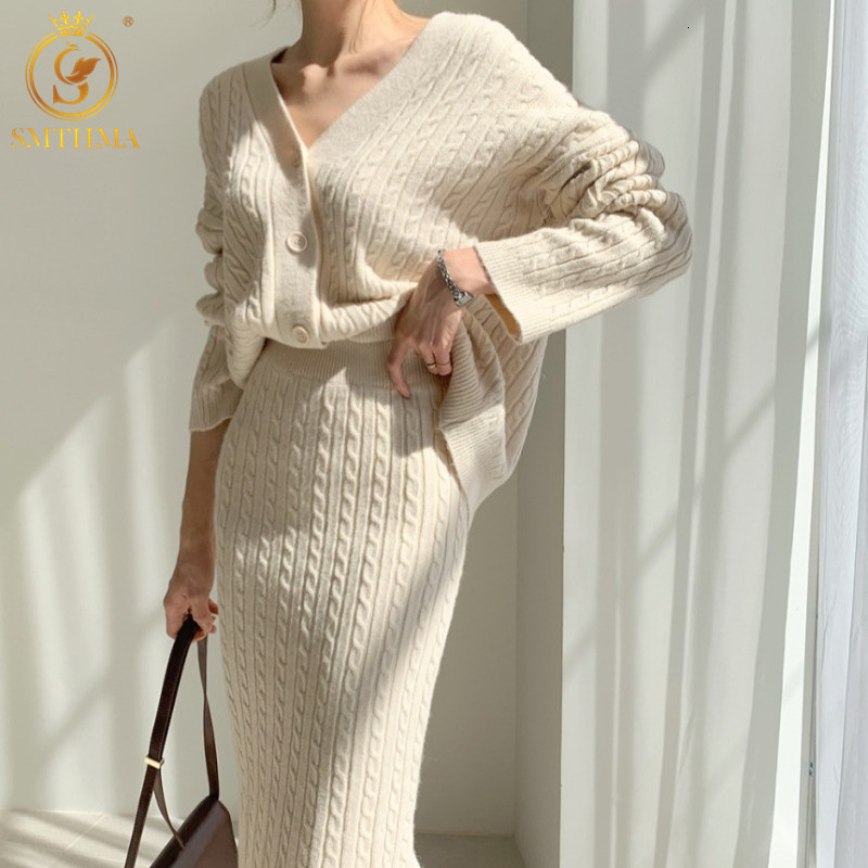 

Two Piece Dress Autumn And Winter Casual Pieces Set Women Loose Single Breasted Soft Sweater Cardigan Coats Solid Knitted Skirts Suits 221206, Royal blue
