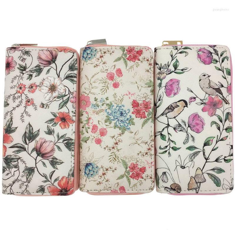 

Wallets KANDRA Watercolor Flower PU Leather Long Wallet Clutch Purse Women Zipper Around Travel Pouch Card Holder Phone Bag Girls Gift, W356 style2