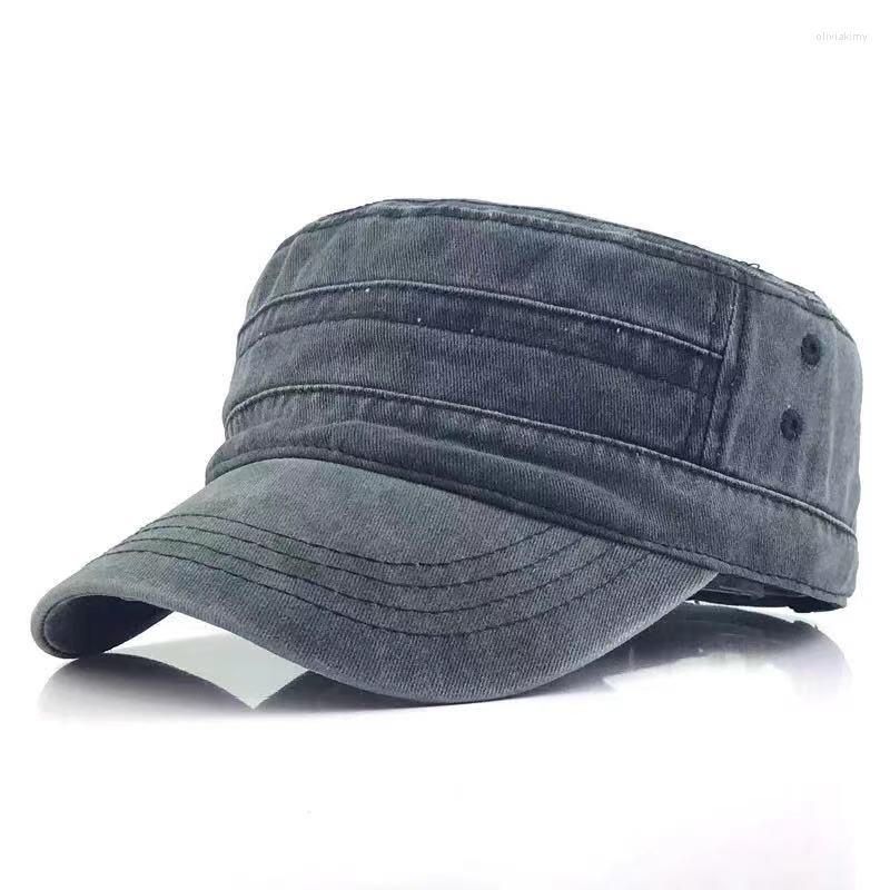 

Berets Solid Color Men's Fashionable Adjustable Outdoor Flat Top Military Hat 2022 Washed Classic Style Sunshade Leisure Sun, 04