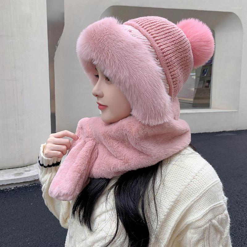 

Berets Lady Scarf Hat Knitted Soft Head Protection Skiing Ear Women Winter For Camping, Black