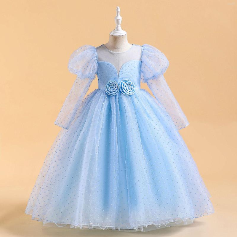 

Girl Dresses Fancy Blue Long Sleeves Flower Dress Ballgown Pageant Puffy Tulle Ball Gown Wedding Bridesmaid Gowns, Lp-286 red