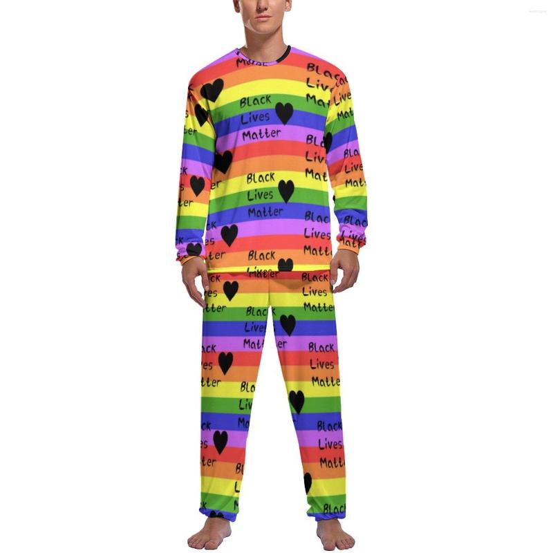 

Men' Sleepwear Black Heart Print Pajamas Winter 2 Pieces Rainbow Flag Cute Set Male Long Sleeve Leisure Custom, Style-16