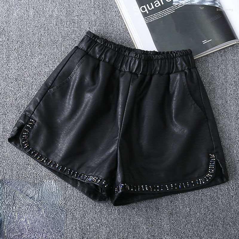 

Women' Shorts Women Autumn Spring 2022 Leather Pu Ladies Vintage High Waist Female Loose Casual Party Wear Quality Z28, Black