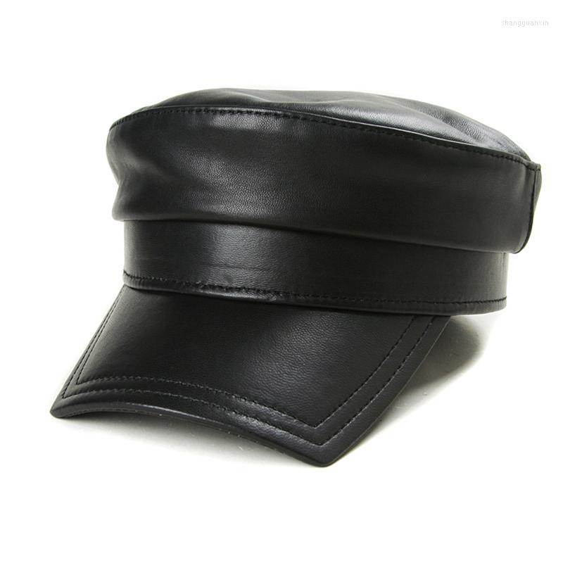 

Berets Winter Real Leather Black Women Men Military Hat Gorras Snapback Caps Square Casquette Genuine Peaked Cap