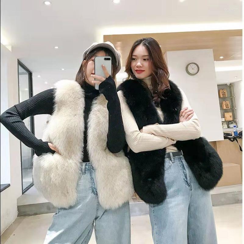 

Women' Fur Korean Fashion Elegant Harajuku White Coats Women Warm Vest Fluffy Black Jacket Winter Clothes Style