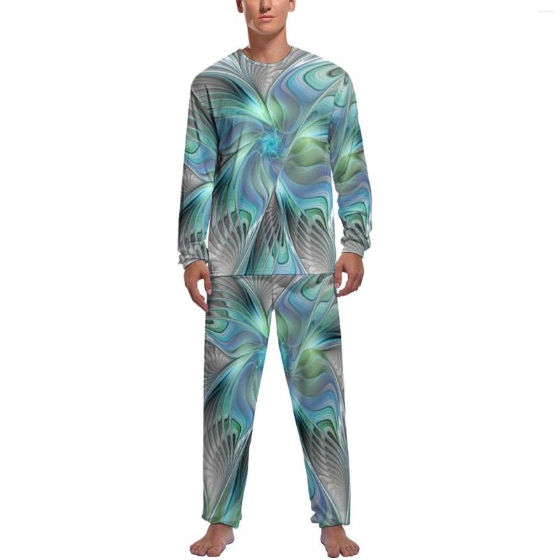 

Men' Sleepwear Blue Green Butterfly Pajamas Autumn 2 Piece Abstract Animal Print Cool Pajama Sets Mens Long-Sleeve Night Design, Style-18