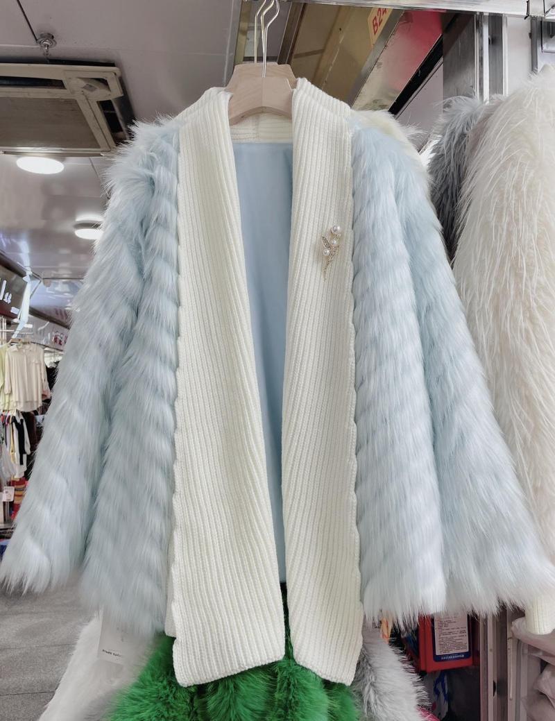

Women's Fur 2022 Winter Fashion Knitted Coat For Women Mid-long Fluffy Mink Cashmere Patchwork Cardigans Faux Overcoat, Blue