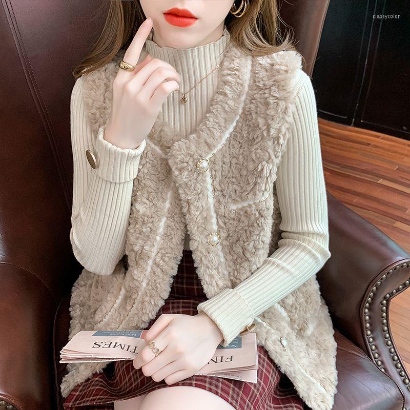 

Women' Fur Vest Jacket For Women Round Collar Clothes Winter 2022 Streetwear Fashion Women' Woolen Coats With T421
