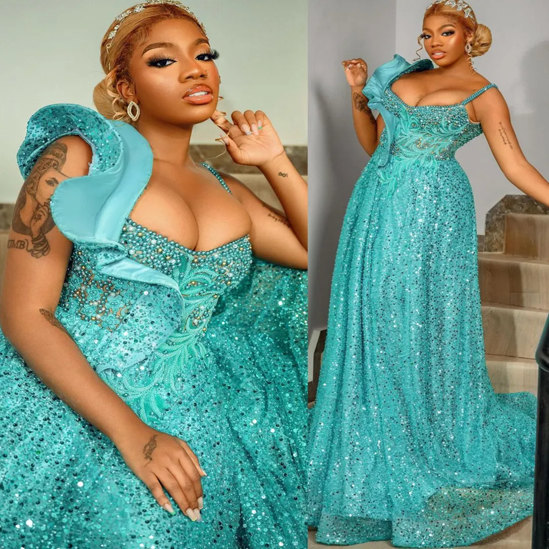 

2023 Turquoise Sequins Prom Dresses A Line Tulle Floor Length Sleeveless Pearls Beaded Custom Made Ruched Evening Party Gowns vestidos Formal Occasion Wear, Pink