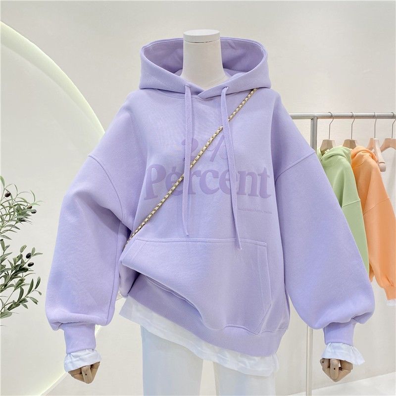 

Women's Hoodies Sweatshirts Women Autumn Winter Warm Thick Splicing Letter Print Tops Korean Simple Pocket Top Loose Pullover Hoodie 221206, White