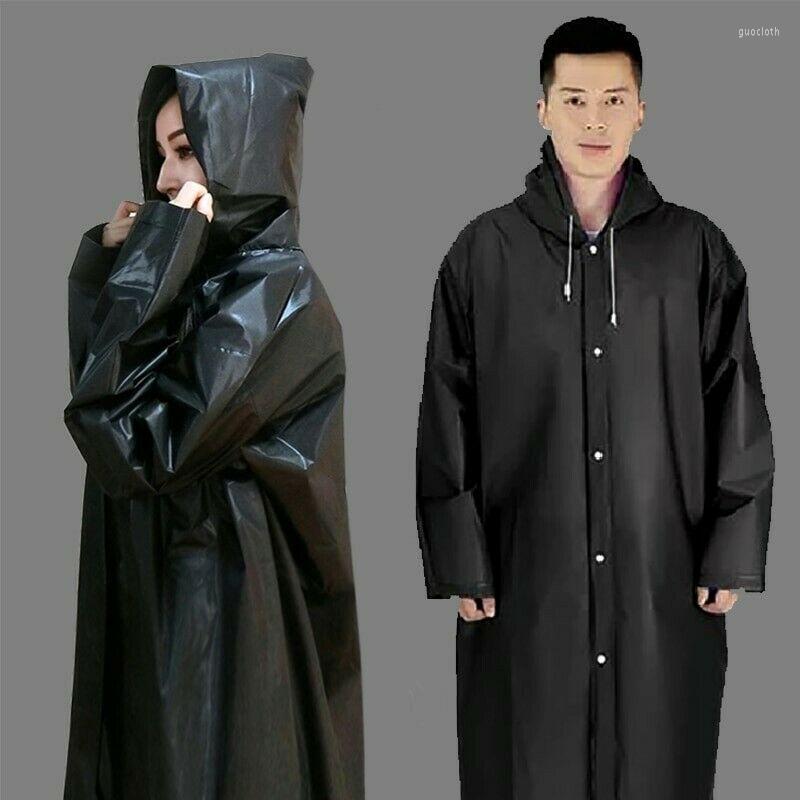 

Men's Trench Coats Women Men Waterproof Jacket Thick PVC Long Raincoat Rain Coat Hooded Poncho Rainwear Hiking Camping Black Windbreaker